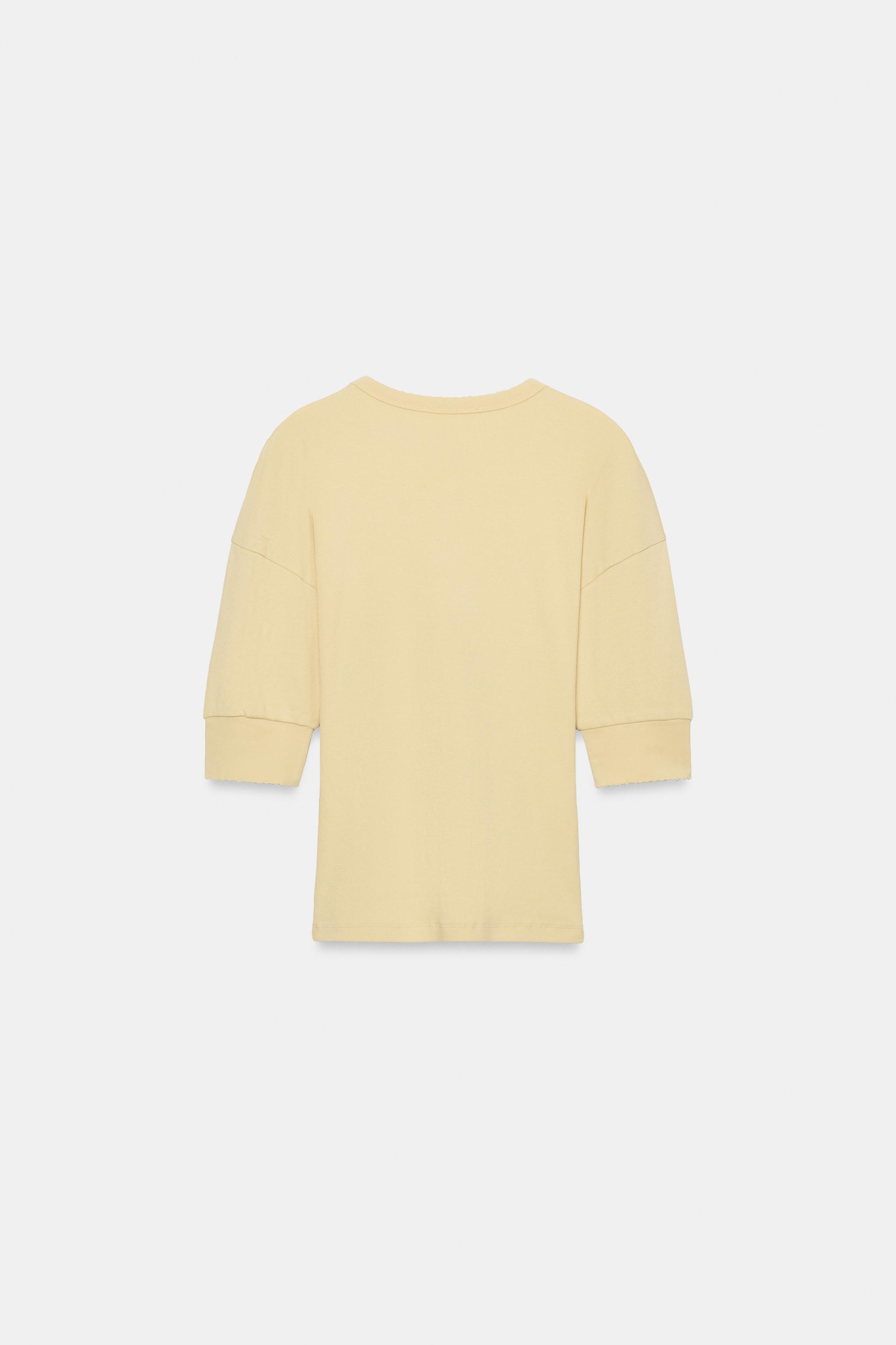 RIB KNIT VOLUMINOUS SLEEVE T-SHIRT